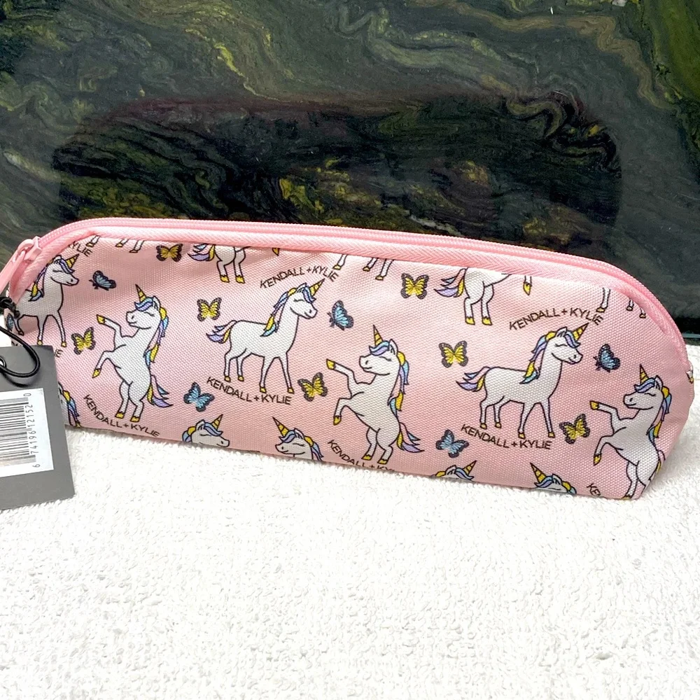 Kendall + Kylie Unicorns and Butterflies Print Bag Pouch Pink Zip Top New
